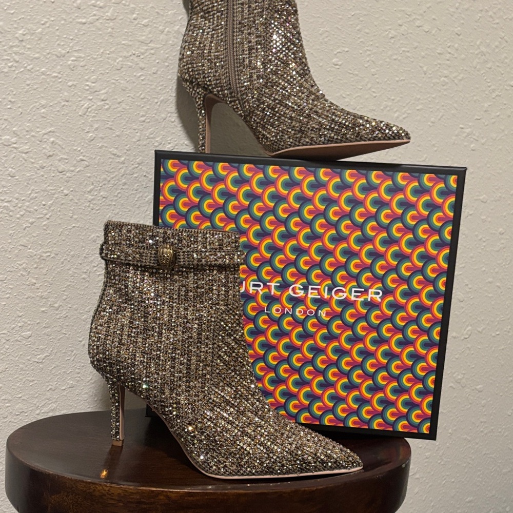 Ted Baker Gold Crystal Embellished Pointed-Toe Ankle Boots